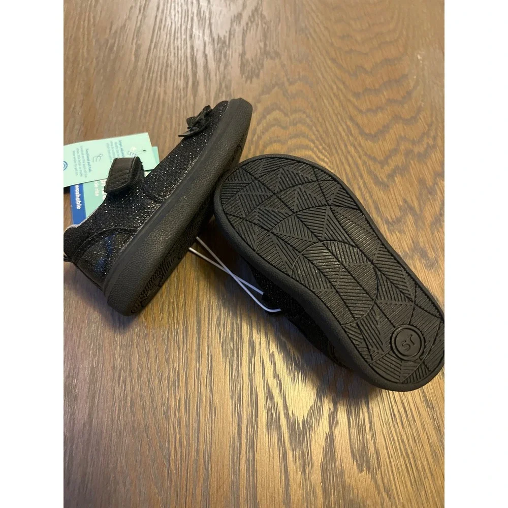 Surprize by Stride Rite Black Glitter Mary Jane Shoes Memory Foam Toddler Kids 6